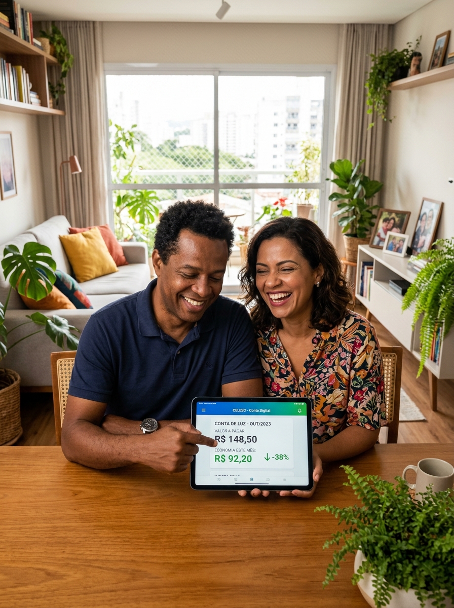 Família feliz com energia solar residencial
